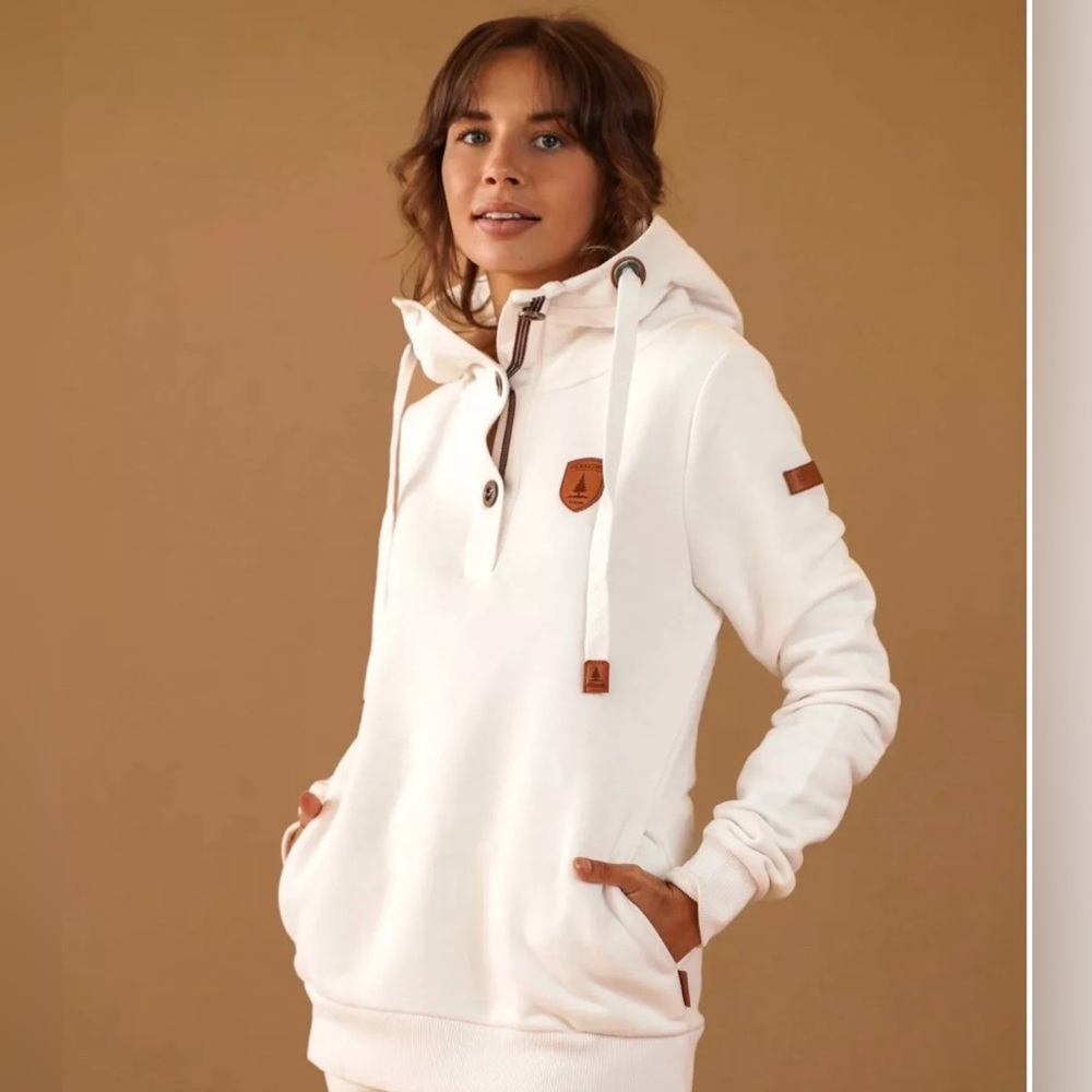 New W/O tags Wanakome Women’s Jas Ivory Hoodie Half Button Pullover M